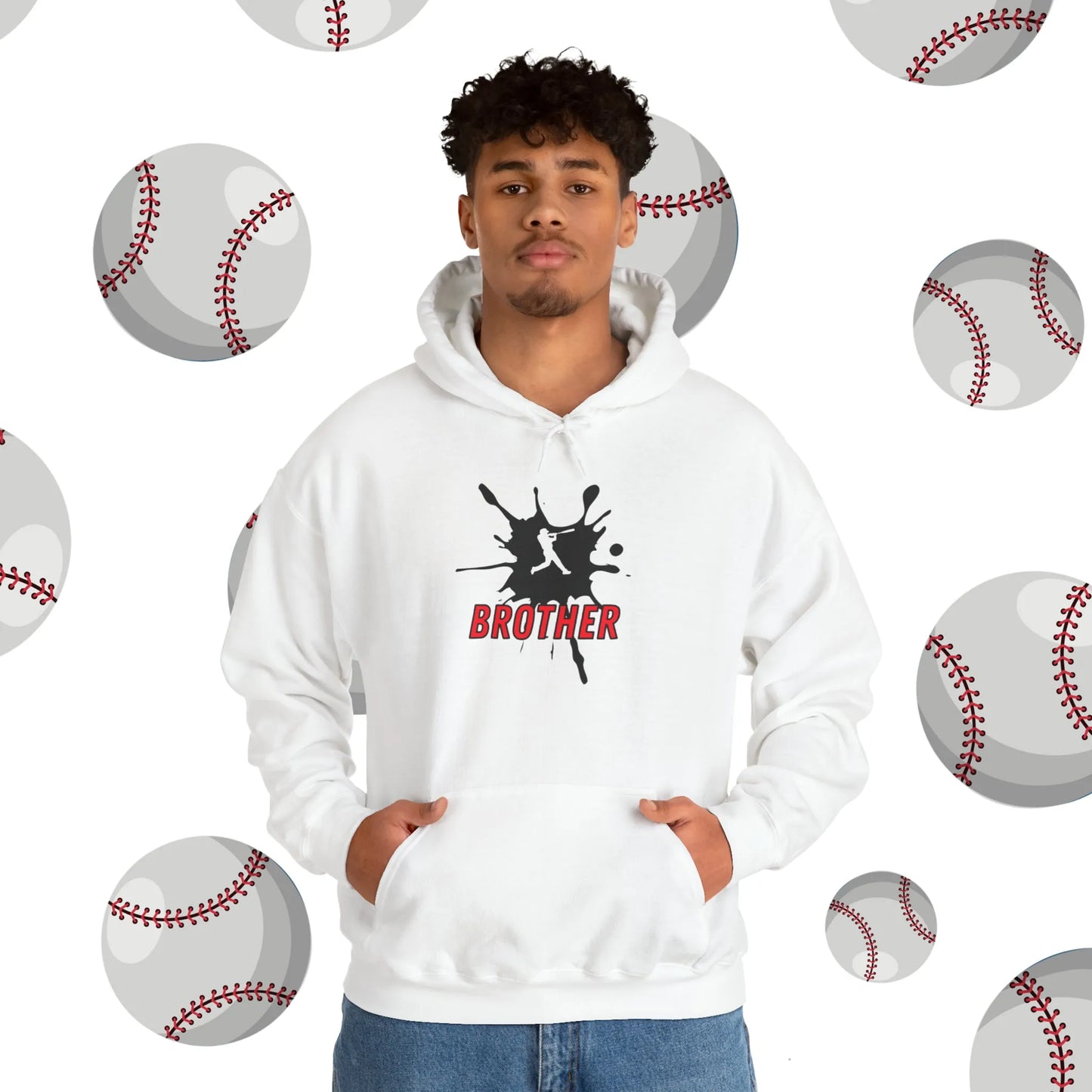 Custom Baseball Brother Hooded Sweatshirt White Hoodie Model