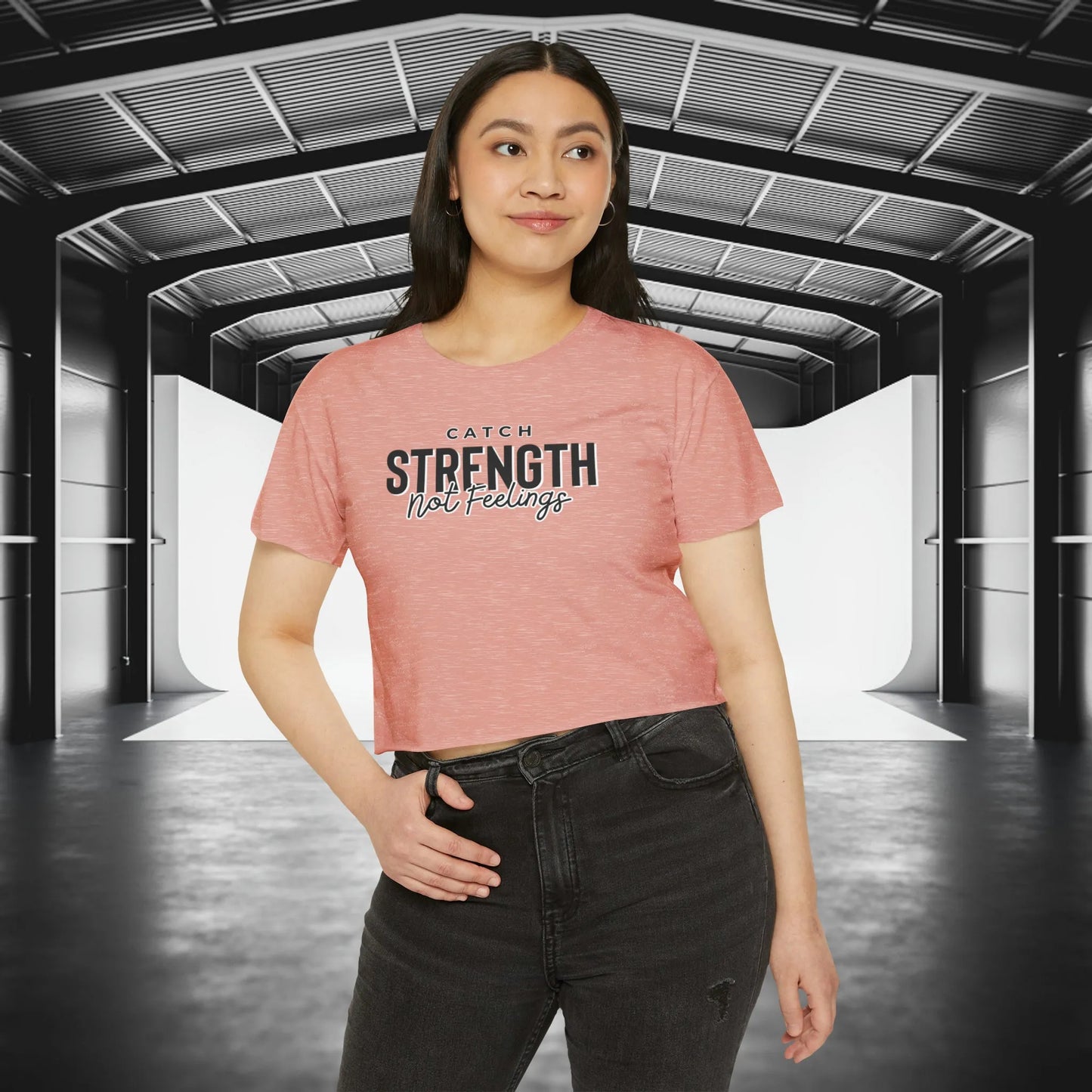 Catch Strength Not Feelings Crop Top Pale Pink