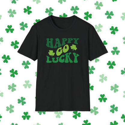 Happy Go Lucky Retro-Style St. Patrick's Day T-Shirt - Comfort & Charm - Happy Go Lucky St. Patrick's Day Shirt Black