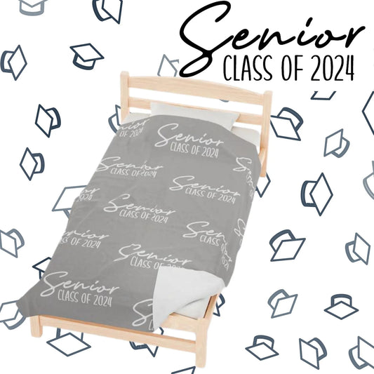 Senior Class of 2024 Celebration Throw Blanket: Personalized, Cozy, and Stylish - Senior 2024 Personalized Throw Blanket Grey