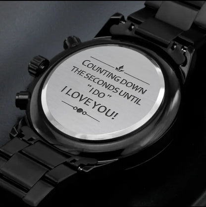 Love You Engraved Black Chronograph Watch - Men's Engraved Black Chronograph Watch - Engraved Men's Watch