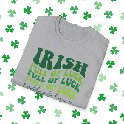 Irish Full Of Luck Retro-Style St. Patrick's Day T-Shirt - Comfort & Charm - Irish Full Of Luck Shirt Grey Folded