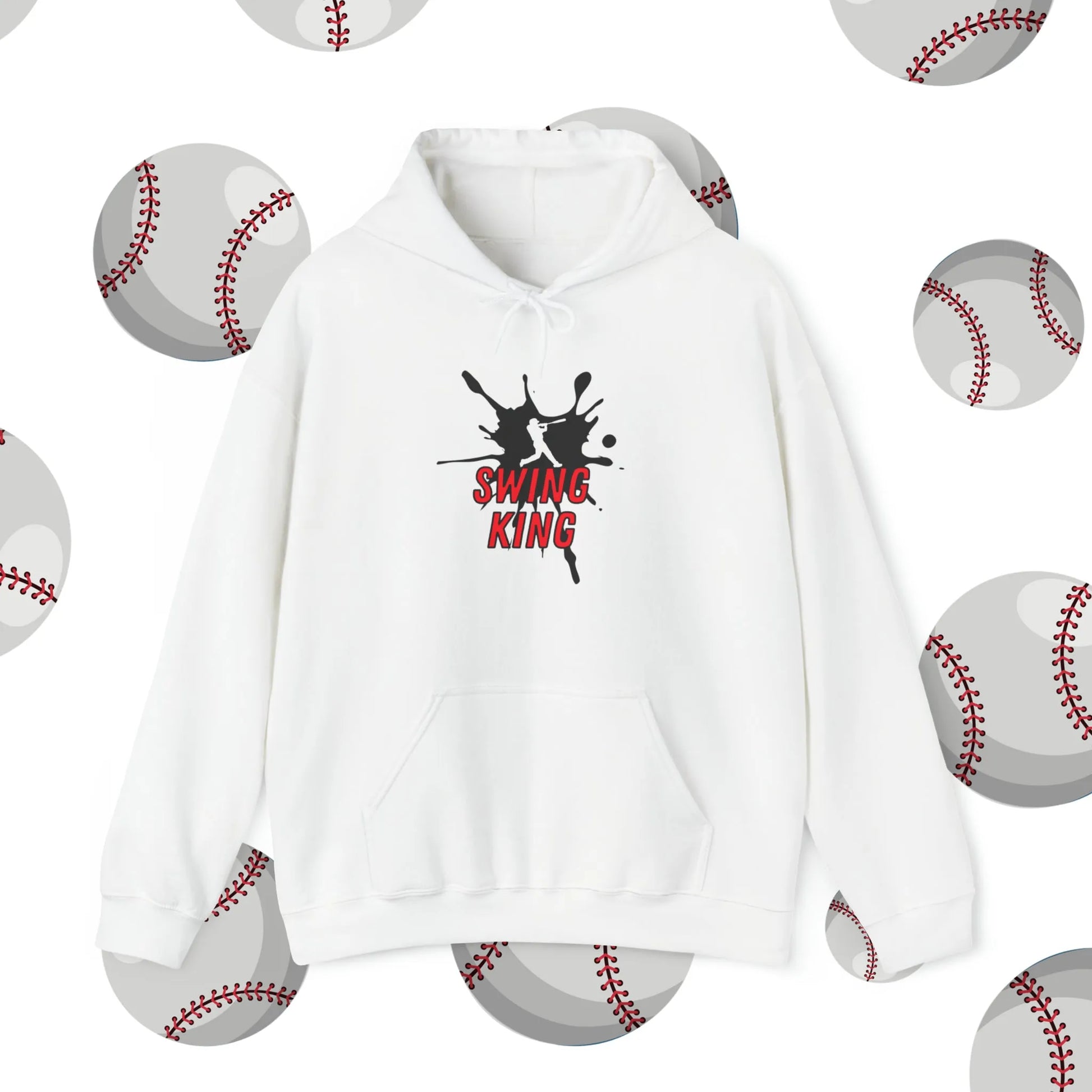 Custom Swing King Baseball Hooded Sweatshirt White Hoodie Front