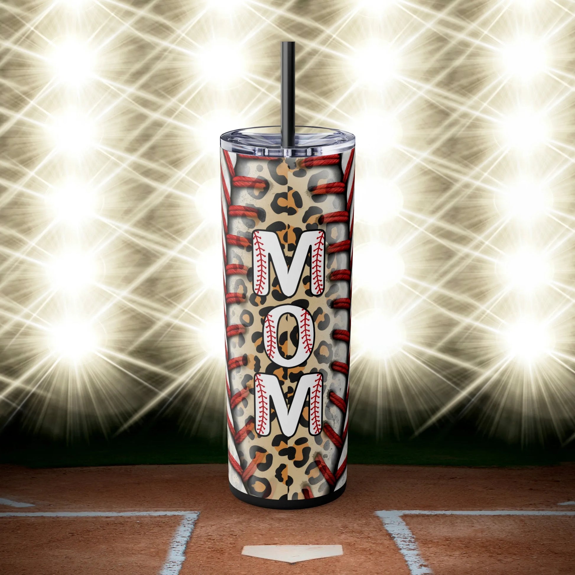 Personalized Baseball Mom Skinny Tumbler with Straw, 20oz Mom