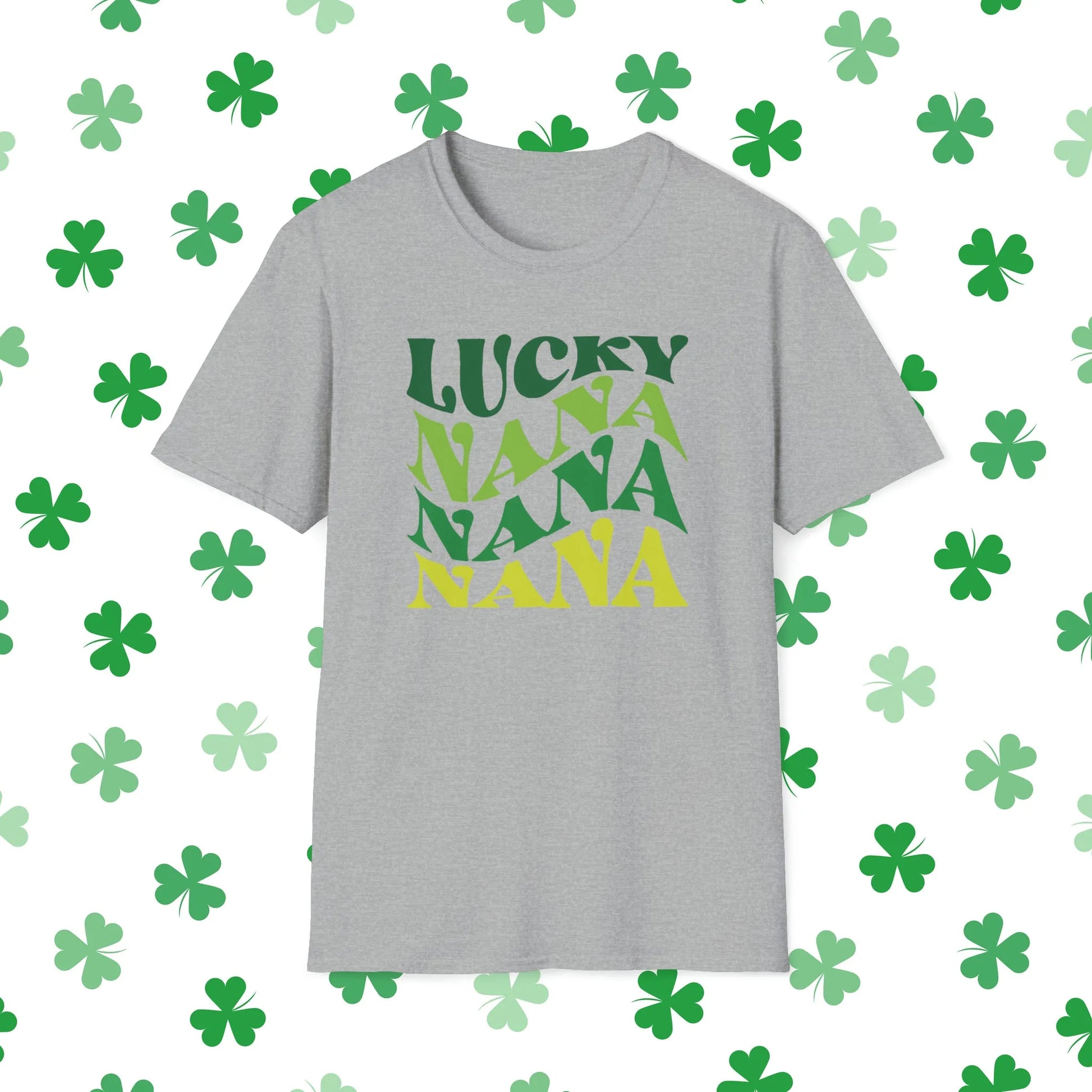 Lucky Nana Nana Nana Retro-Style St. Patrick's Day T-Shirt - Comfort & Charm - St. Patrick's Day Nana Shirt Grey