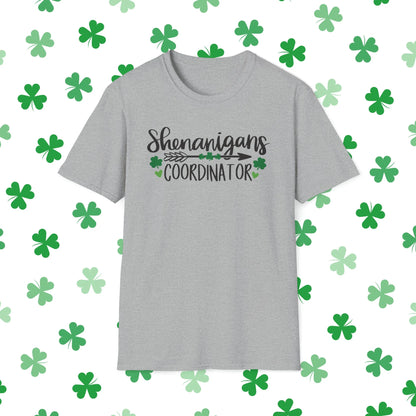 Shenanigans Coordinator St. Patrick's Day T-Shirt - Comfort & Charm - Shenanigans Coordinator Shirt Grey Front
