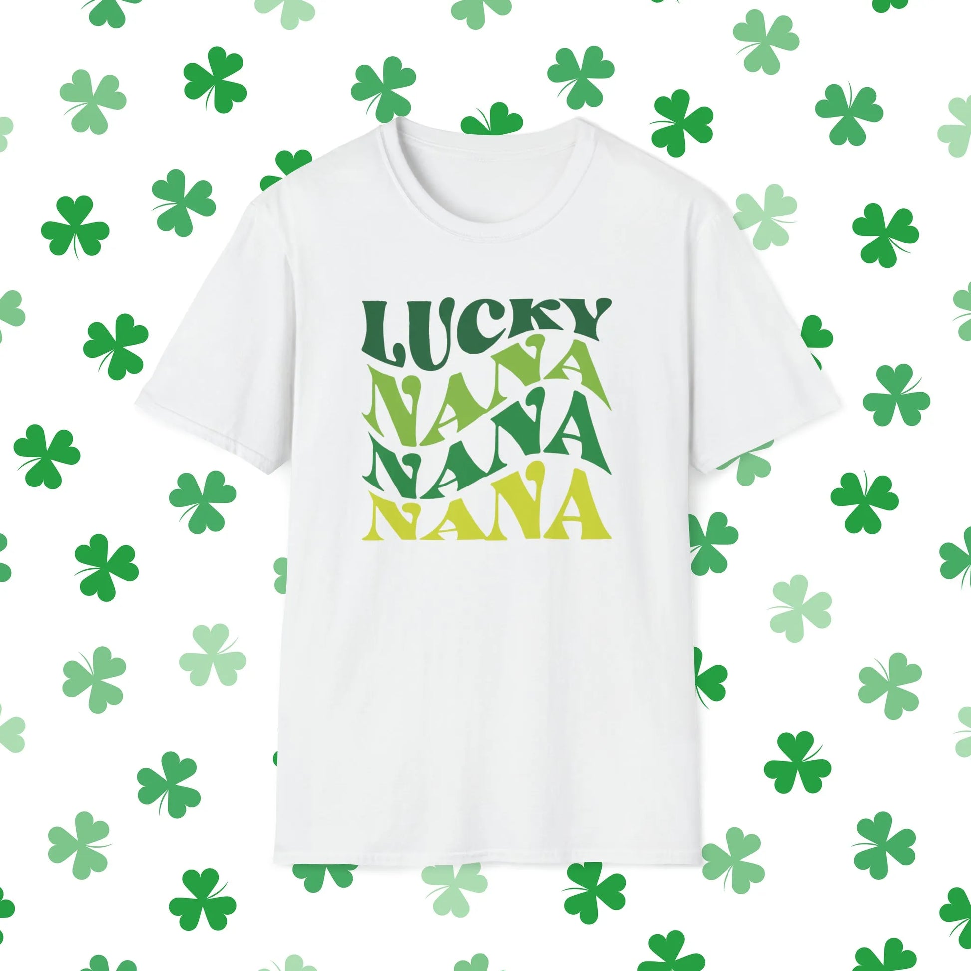 Lucky Nana Nana Nana Retro-Style St. Patrick's Day T-Shirt - Comfort & Charm - St. Patrick's Day Nana Shirt White