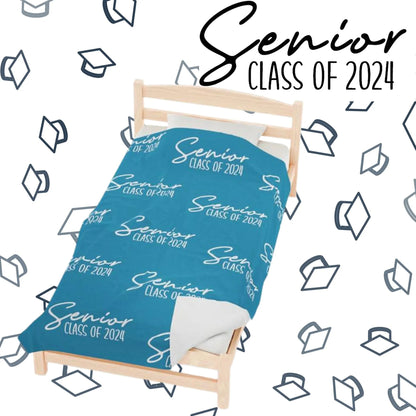 Senior Class of 2024 Celebration Throw Blanket: Personalized, Cozy, and Stylish - Senior 2024 Personalized Throw Blanket Turquoise