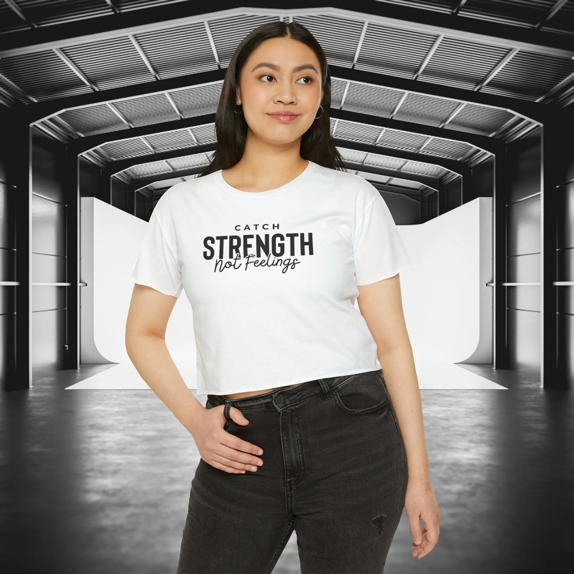 Catch Strength Not Feelings Crop Top White