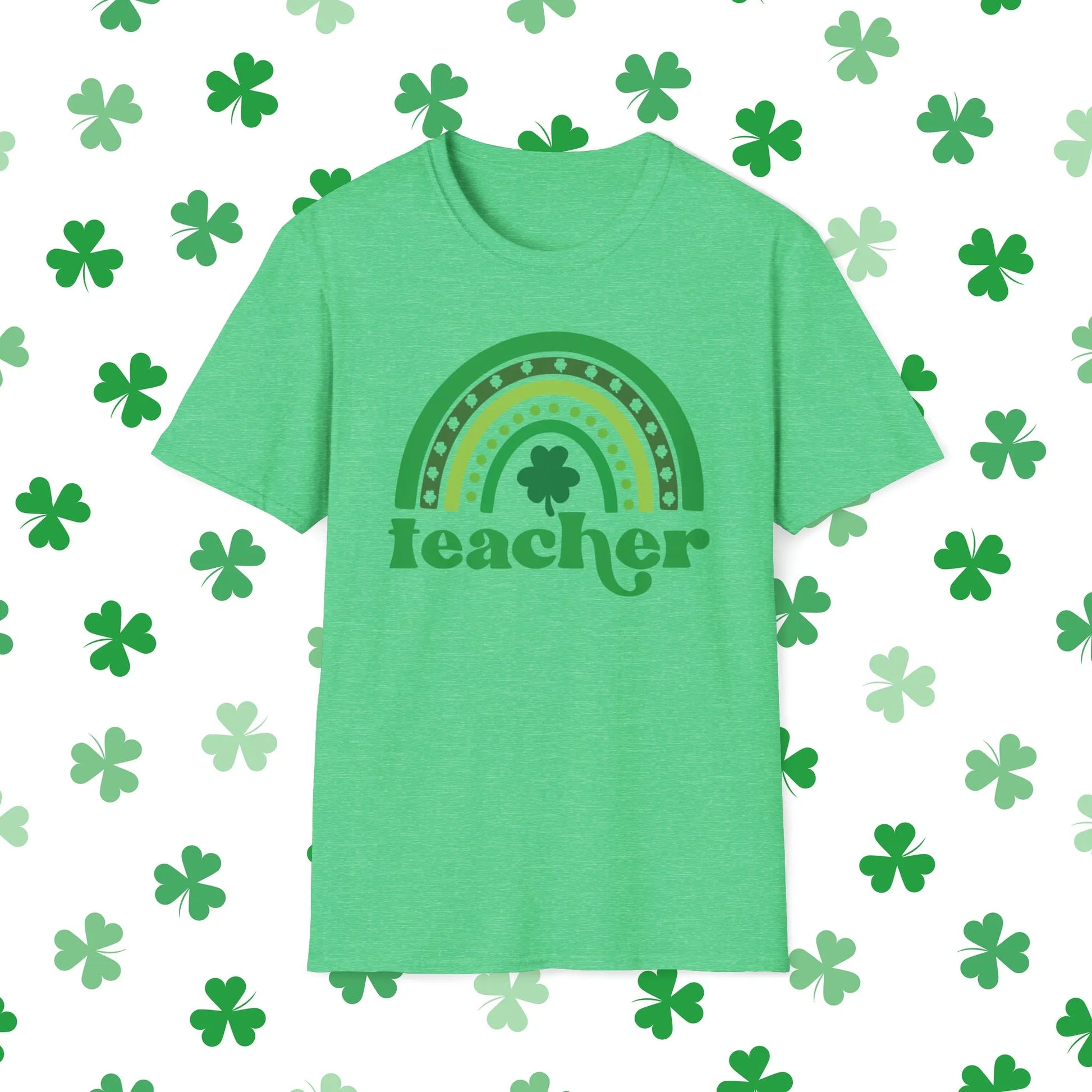 Teacher St. Patrick's Day Rainbow T-Shirt - Teacher St. Patrick's Day Shirt Front Green Shirt