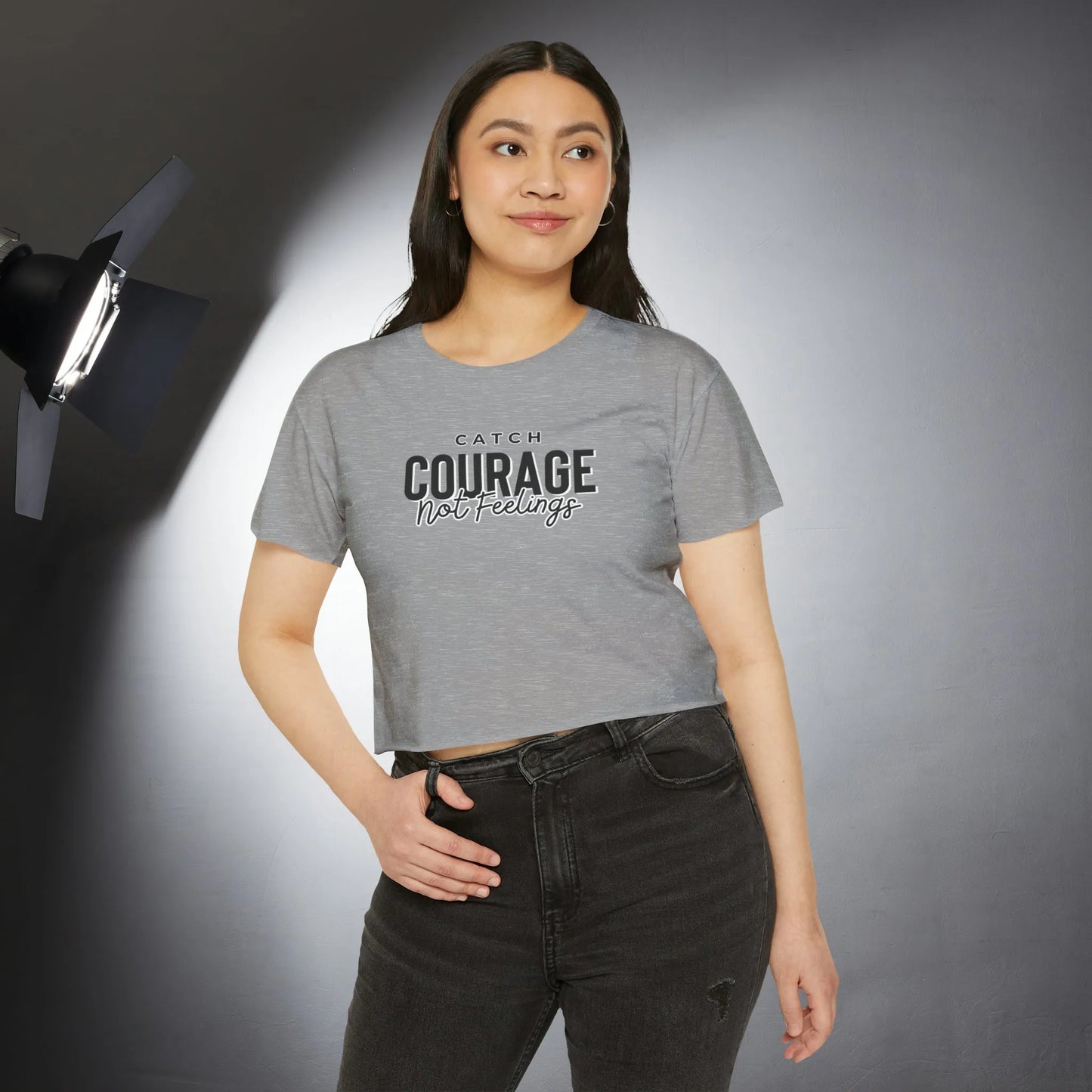 Catch Courage Not Feelings Crop Top - Trendy Women's Top Heather Grey