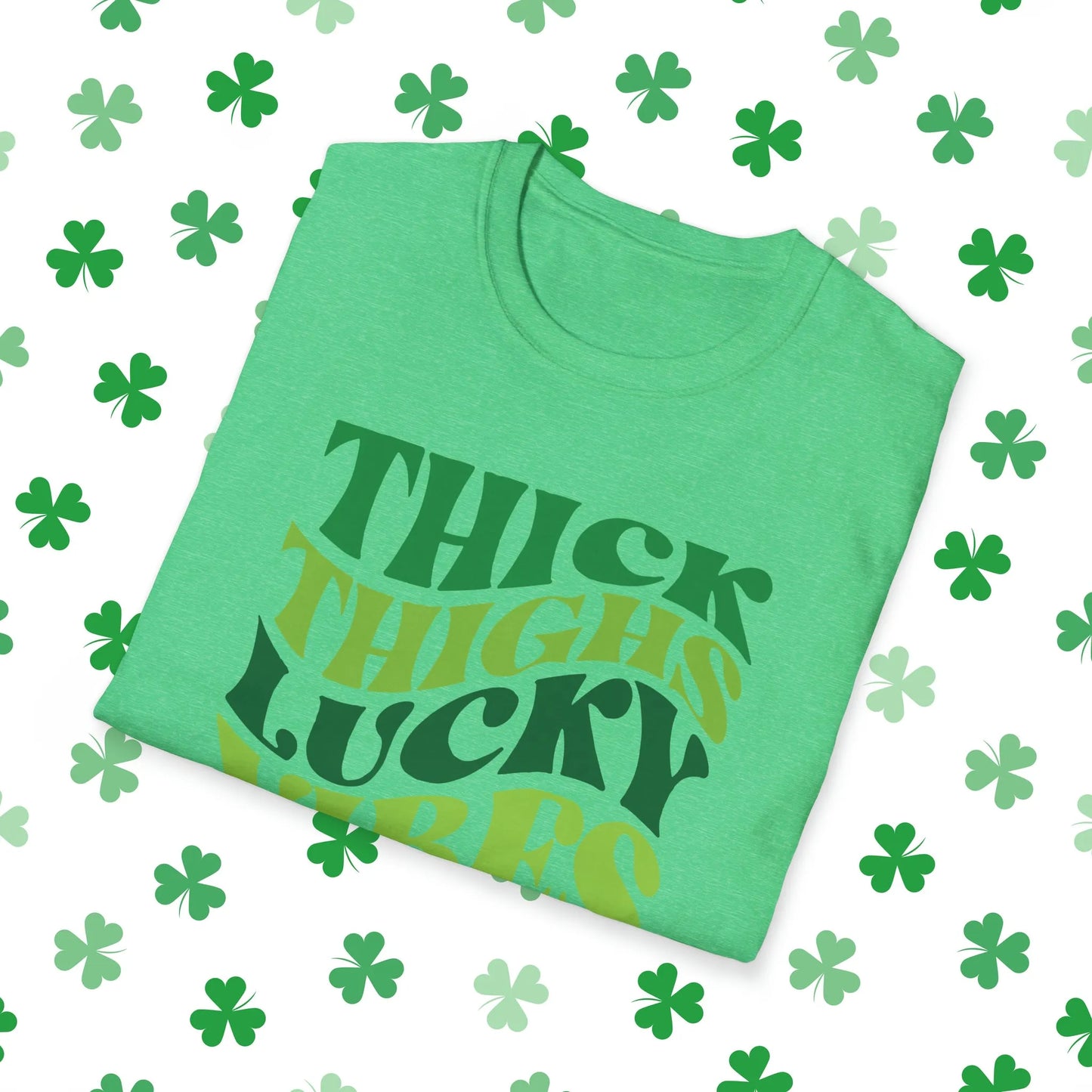 Thick Thighs Lucky Vibes Retro-Style St. Patrick's Day T-Shirt - Comfort & Charm - Thick Thighs Lucky Vibes St. Patrick's Day Shirt