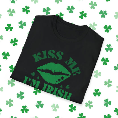 Kiss Me I'm Irish Retro-Style St. Patrick's Day T-Shirt - Comfort & Charm - Kiss Me I'm Irish Shirt Black Folded