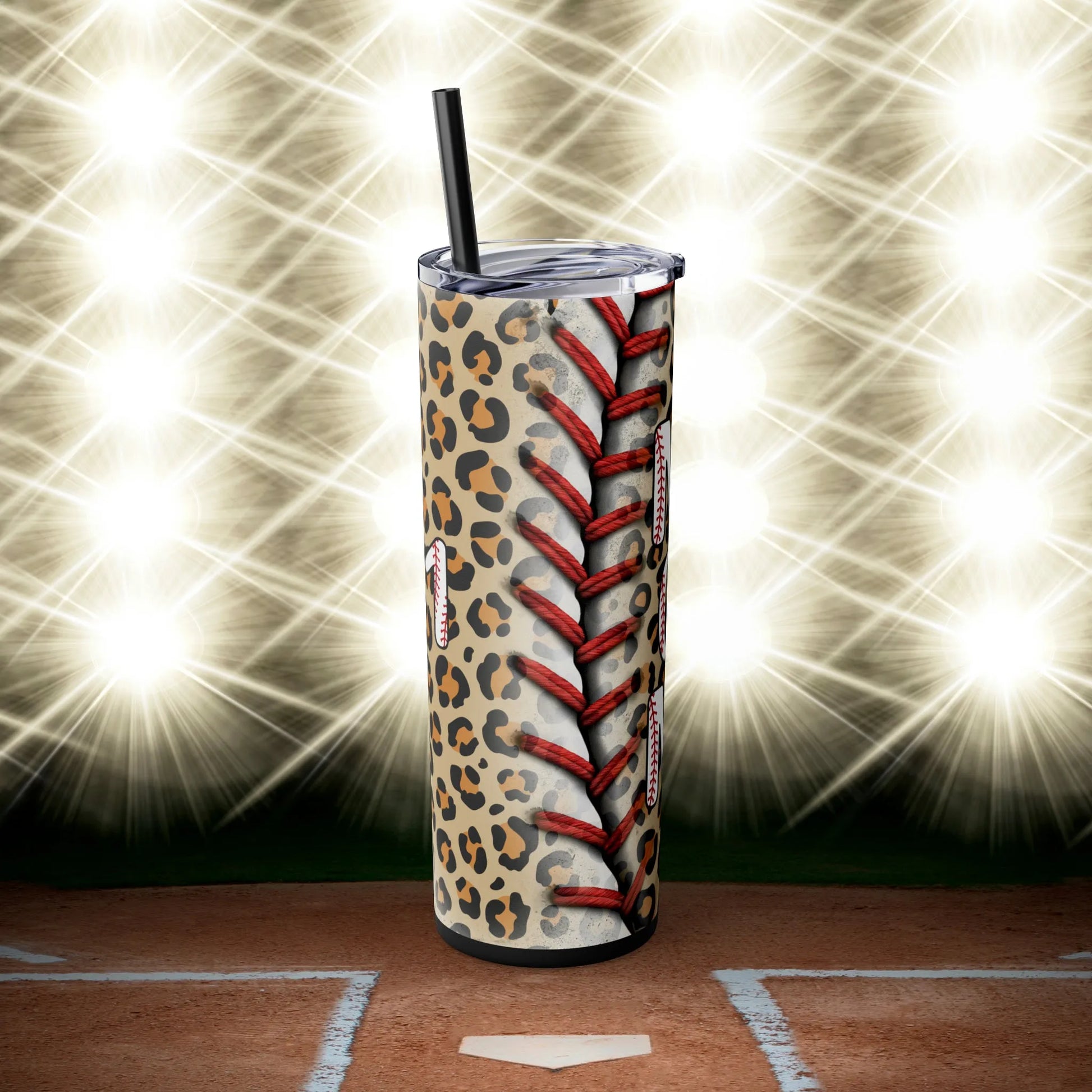 Personalized Baseball Mom Skinny Tumbler with Straw, 20oz Side Stitches