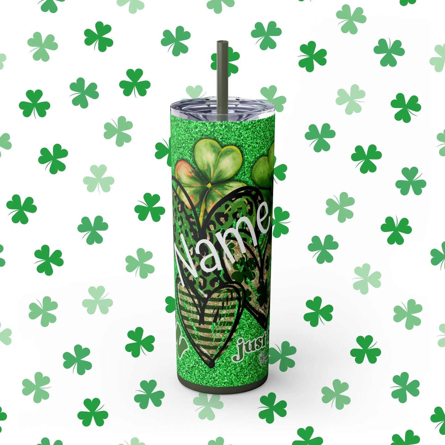 Not Lucky, Just Bless St. Patrick's Day Skinny Tumbler with Straw, 20oz Black Front