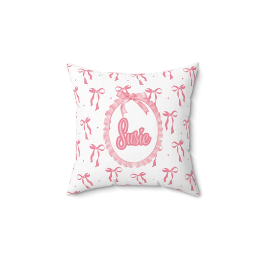 Coquette Bows Custom Name Spun Polyester Square Pillow - Pink Coquette Home Decor - Coquette Aesthetic Throw Pillow