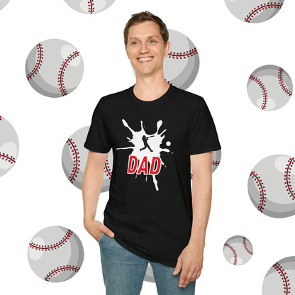 Custom Baseball Dad Shirt - Baseball Dad Player Number Soft-Style T-Shirt Black Shirt Model