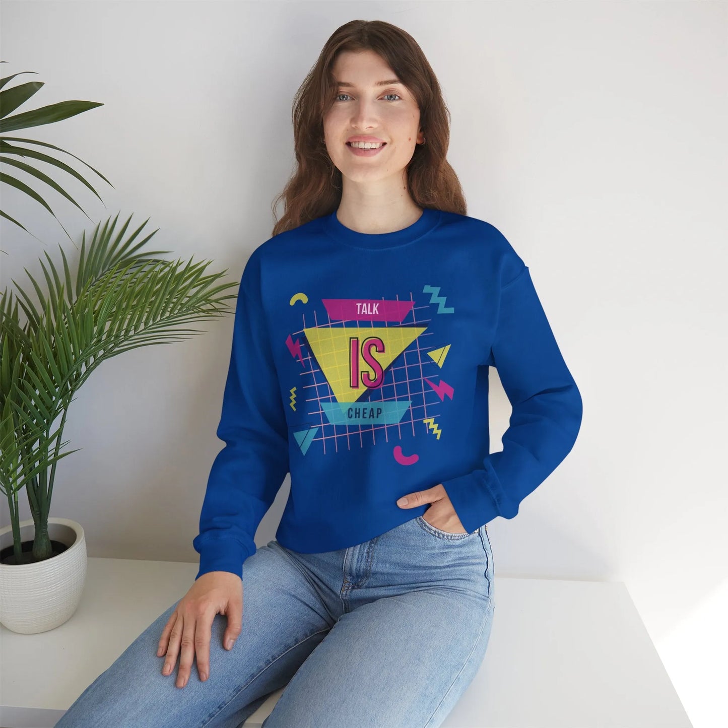 Talk Is Cheap 90s Inspired Sweatshirt Royal Model