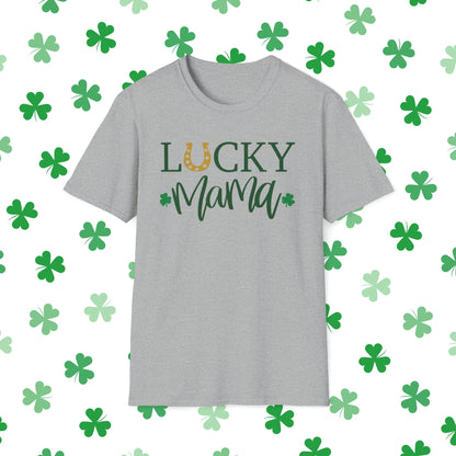 Lucky Mama St. Patrick's Day T-Shirt - Comfort & Charm - Lucky Mama Shirt Grey Front