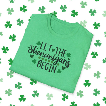 Let The Shenanigans Begin St. Patrick's Day T-Shirt - Comfort & Charm - Let The Shenanigans Begin Shirt Green Folded