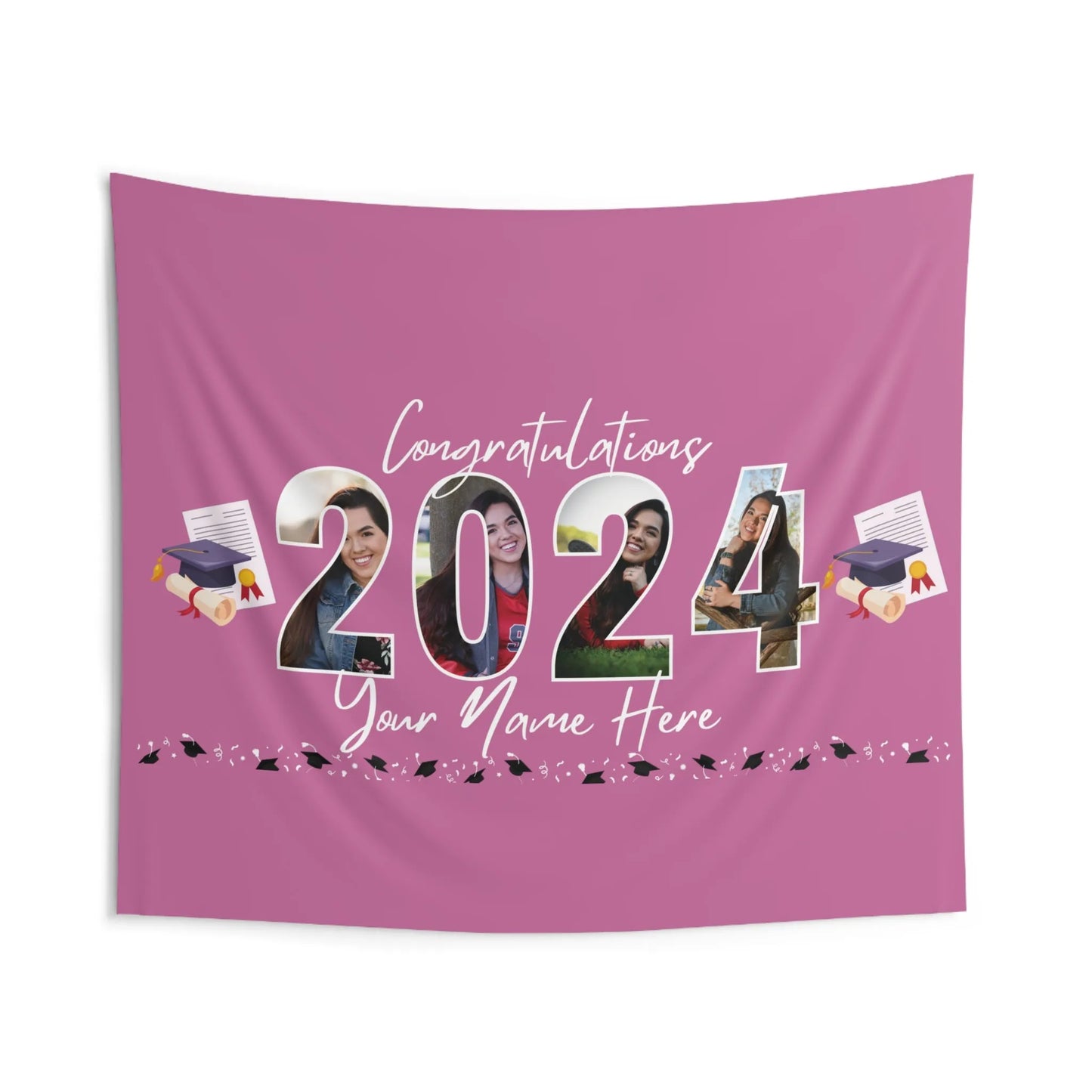 Class of 2024 Photo Wall Tapestry Pink Large