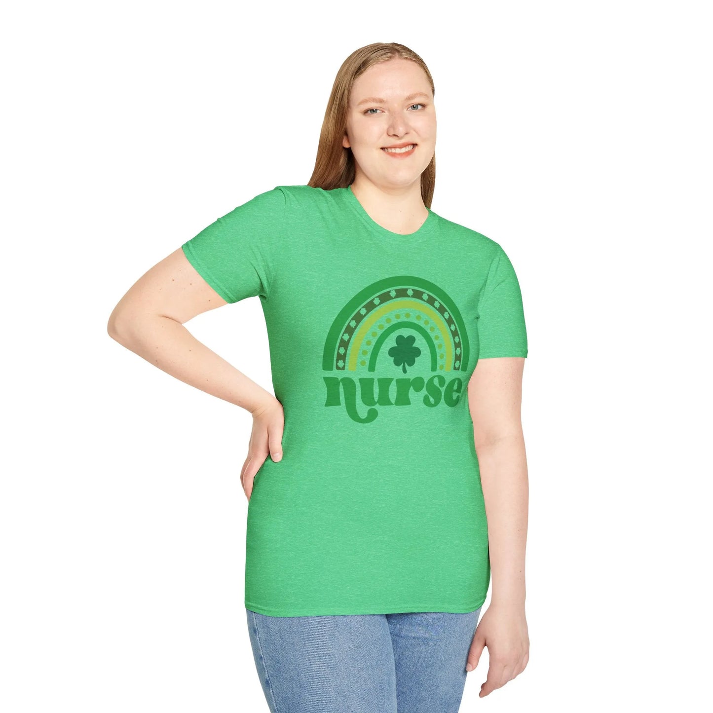 Nurse St. Patrick's Day Rainbow T-Shirt - Nurse St. Patrick's Day Shirt Green Model Front