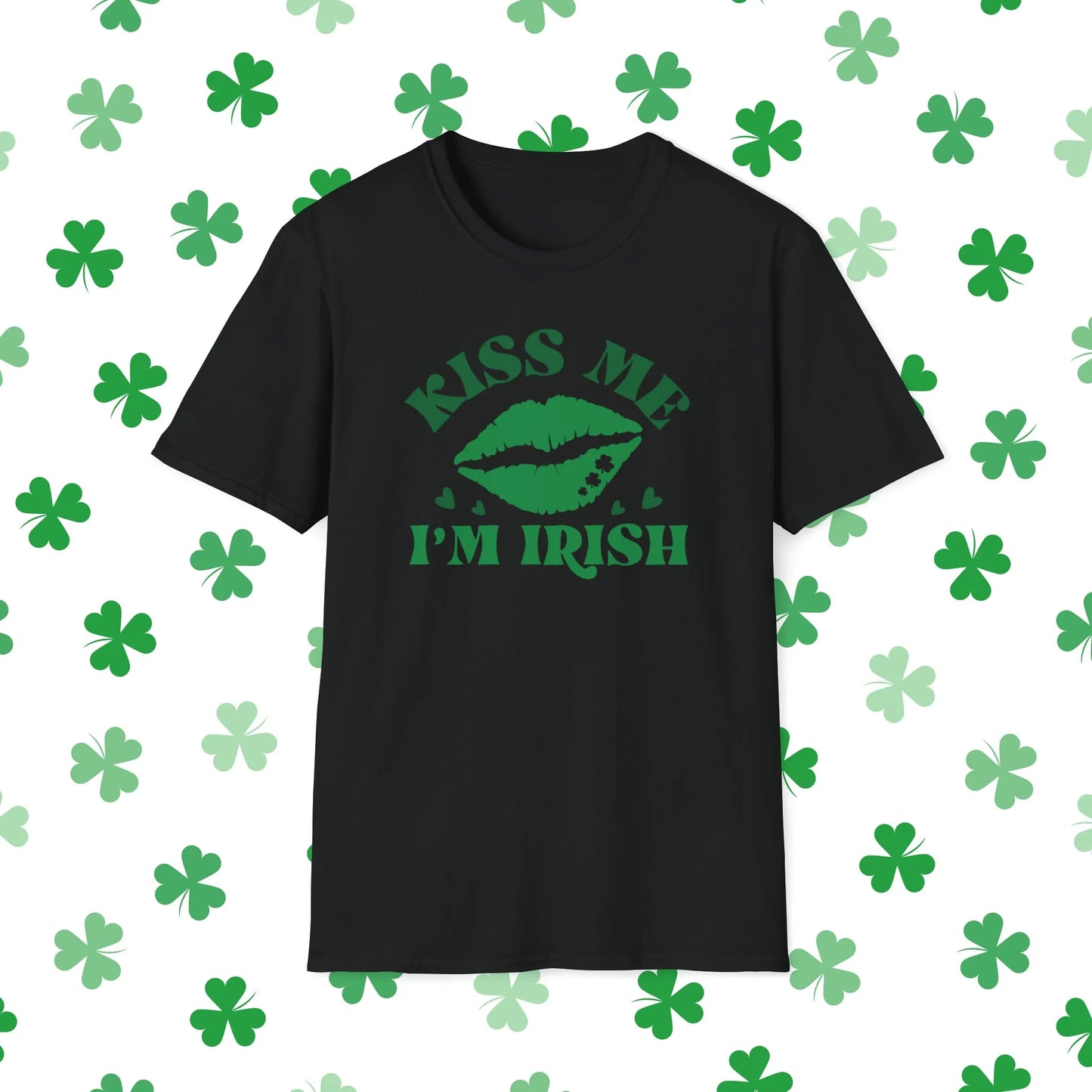 Kiss Me I'm Irish Retro-Style St. Patrick's Day T-Shirt - Comfort & Charm - Kiss Me I'm Irish Shirt Black Front