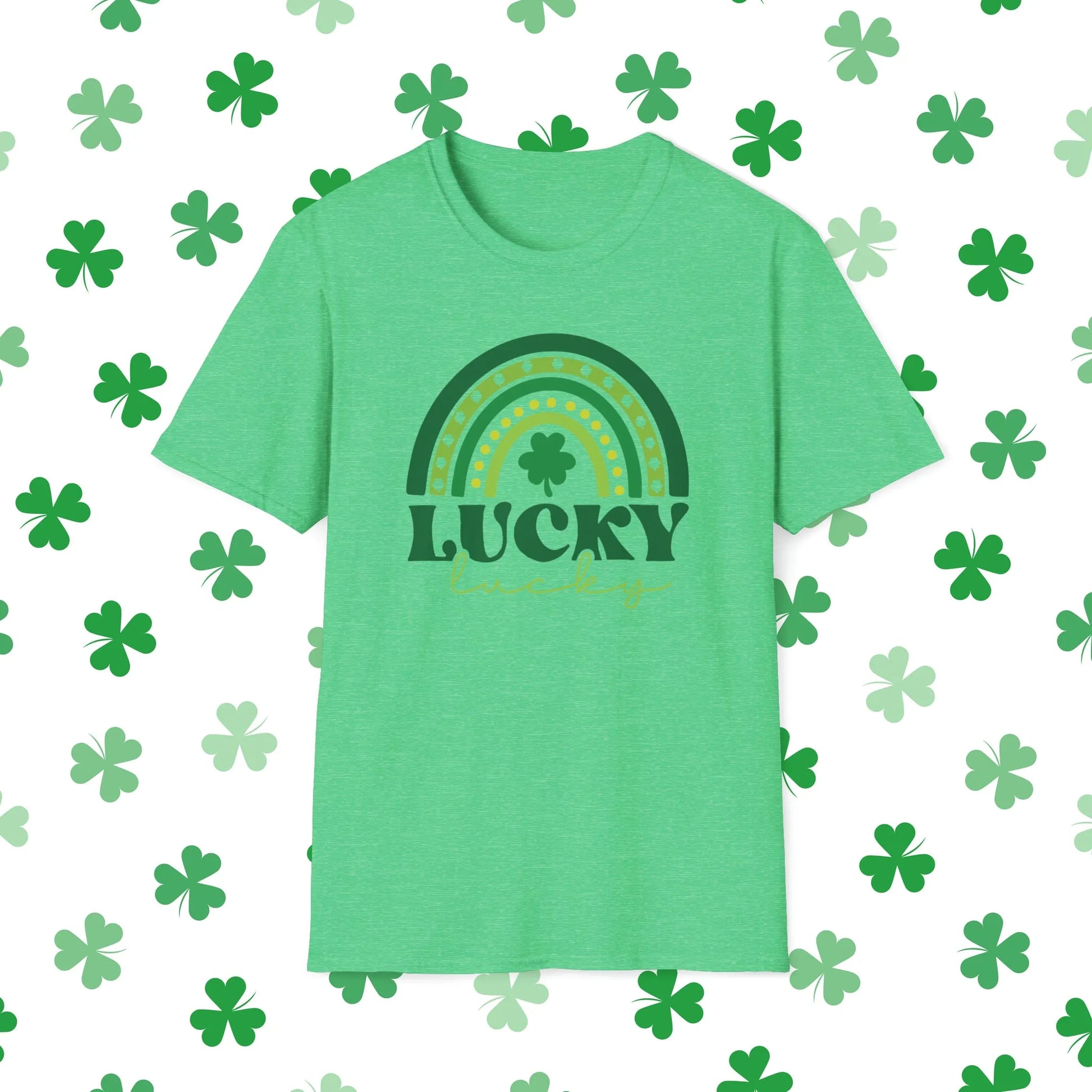 Lucky Rainbow Retro-Style St. Patrick's Day T-Shirt - Comfort & Charm - Lucky Rainbow St. Patrick's Day Shirt Green Front