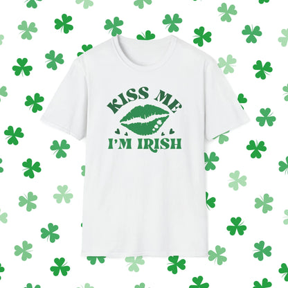Kiss Me I'm Irish Retro-Style St. Patrick's Day T-Shirt - Comfort & Charm - Kiss Me I'm Irish Shirt White Front
