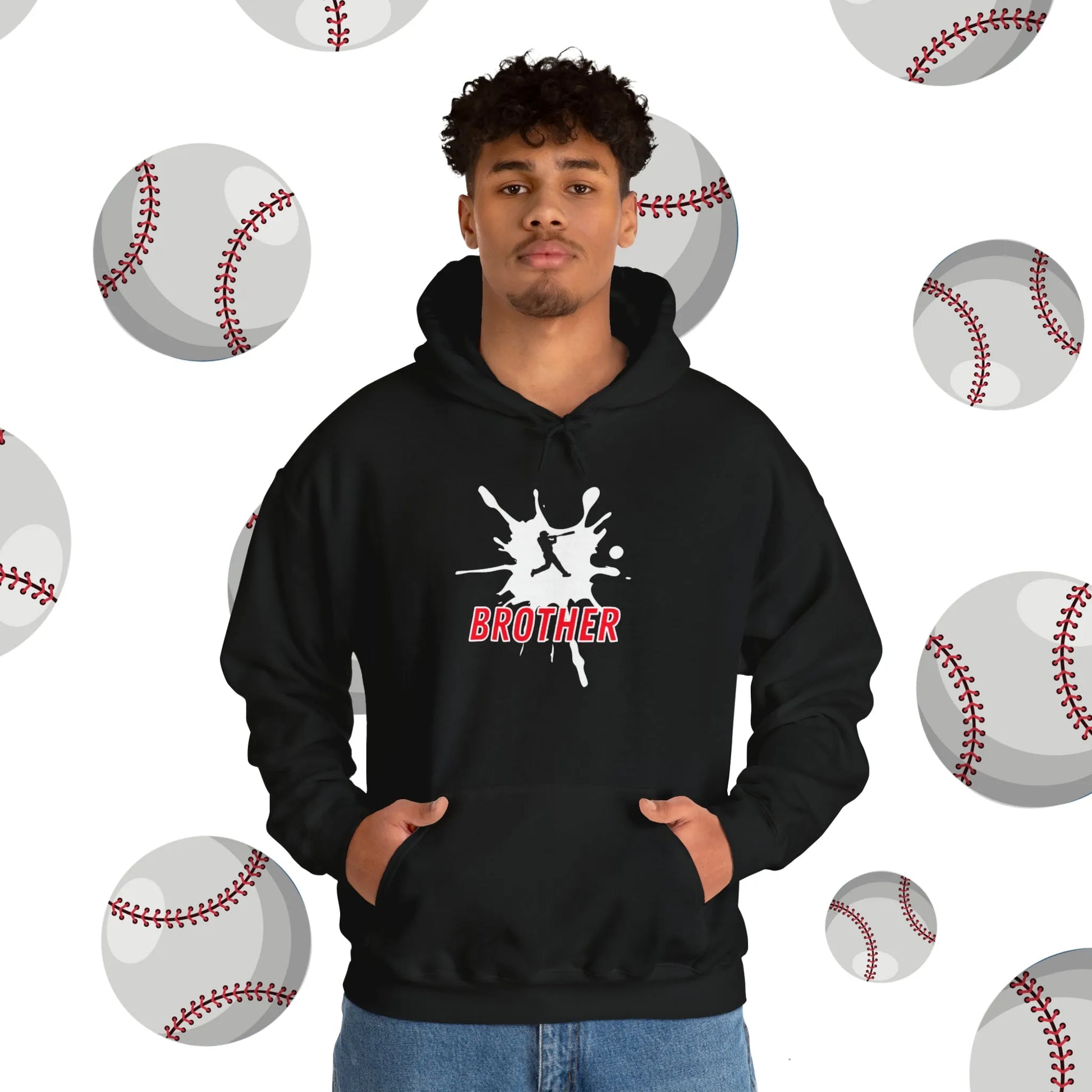 Custom Baseball Brother Hooded Sweatshirt Black Hoodie Model