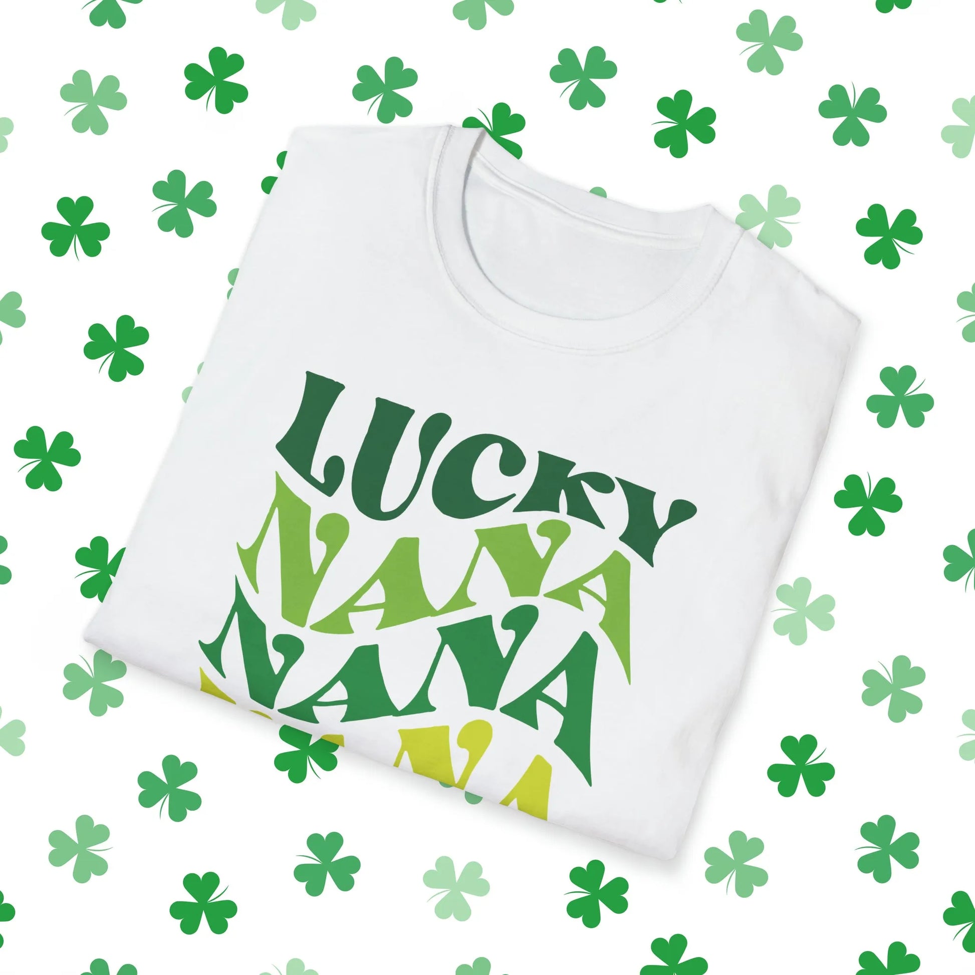 Lucky Nana Nana Nana Retro-Style St. Patrick's Day T-Shirt - Comfort & Charm - St. Patrick's Day Nana Shirt White Folded