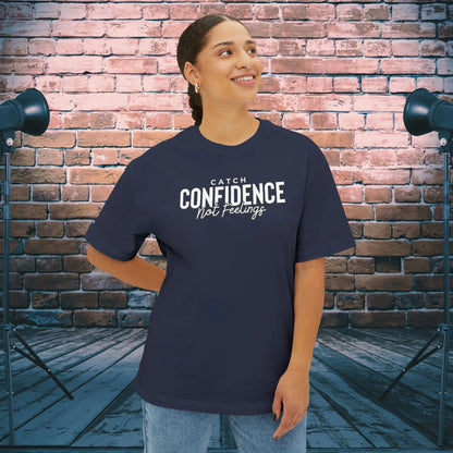 Catch Confidence Not Feelings Oversized Boxy TShirt Navy