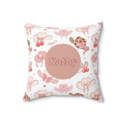 Coquette Cowgirl Custom Name Spun Polyester Square Pillow - Pink Coquette Home Decor - Coquette Aesthetic Throw Pillow