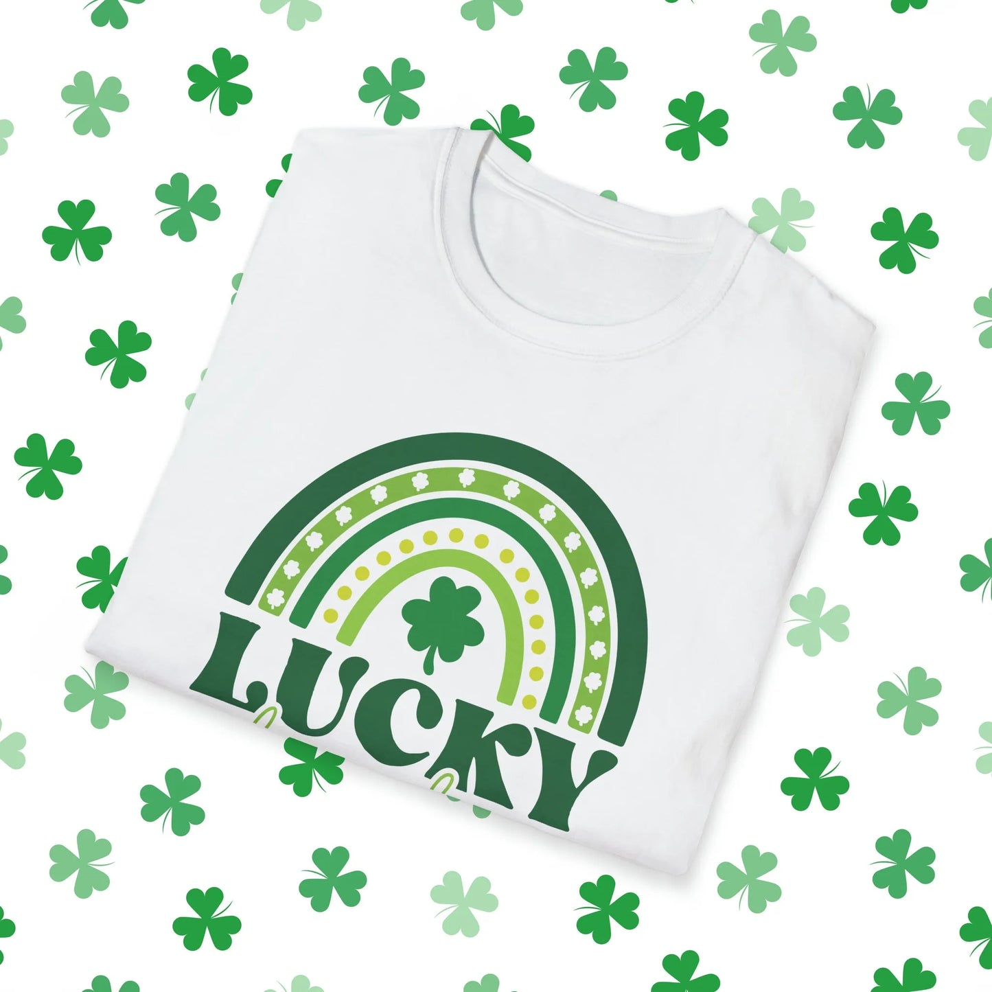 Lucky Rainbow Retro-Style St. Patrick's Day T-Shirt - Comfort & Charm - Lucky Rainbow St. Patrick's Day Shirt White Folded