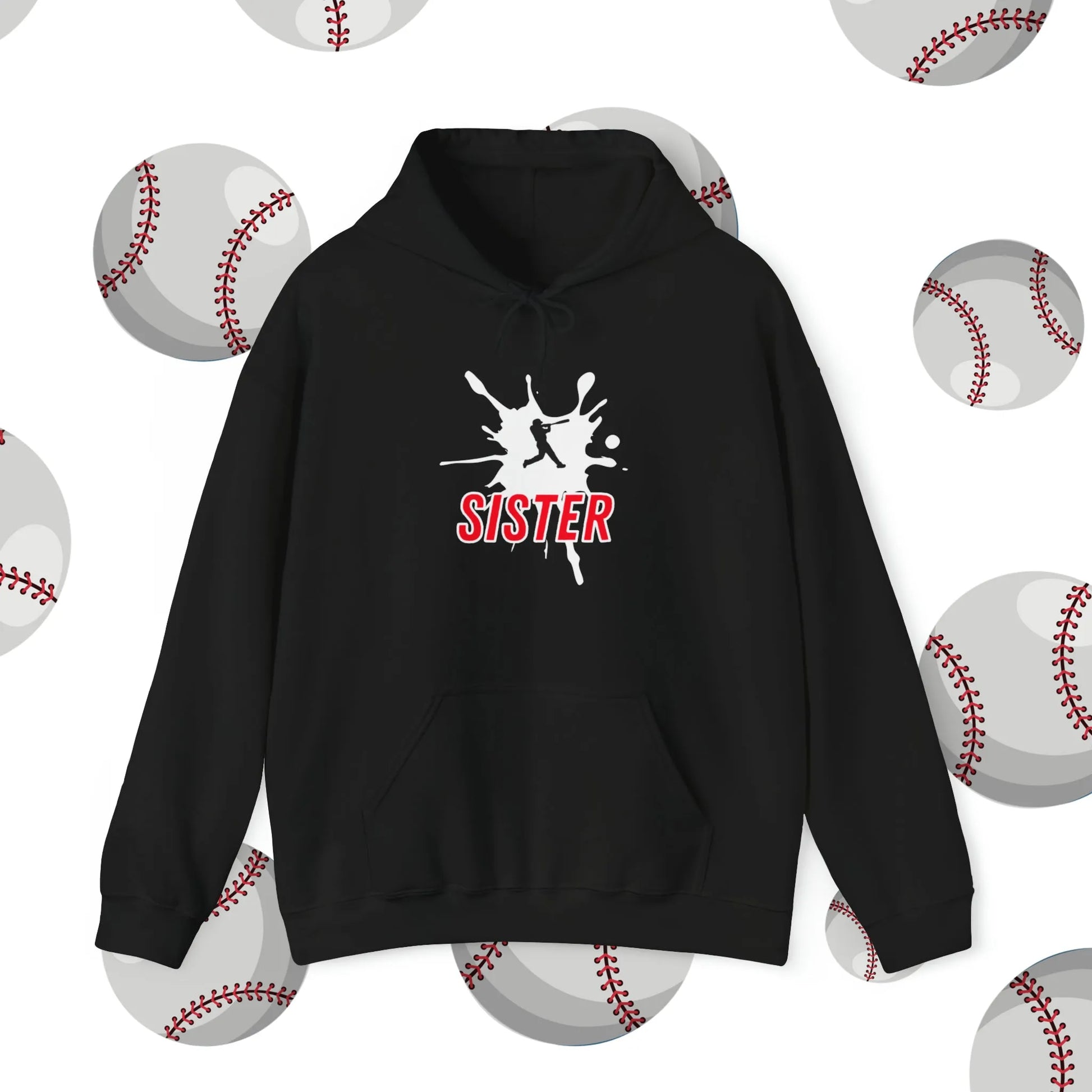Custom Baseball Sister Hooded Sweatshirt Black Hoodie Front
