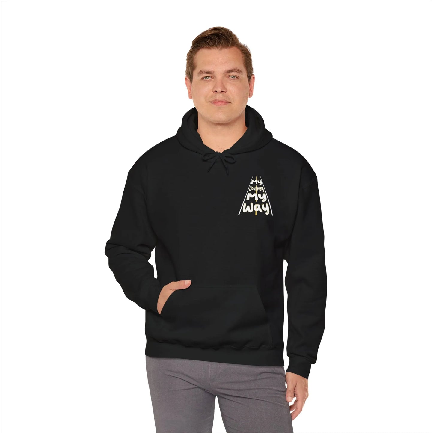 My Journey My Way: Stay In Your Lane Hooded Sweatshirt - Stay In Your Lane Sweatshirt - Trendy Graphic  Hoodie Front Male Model 2