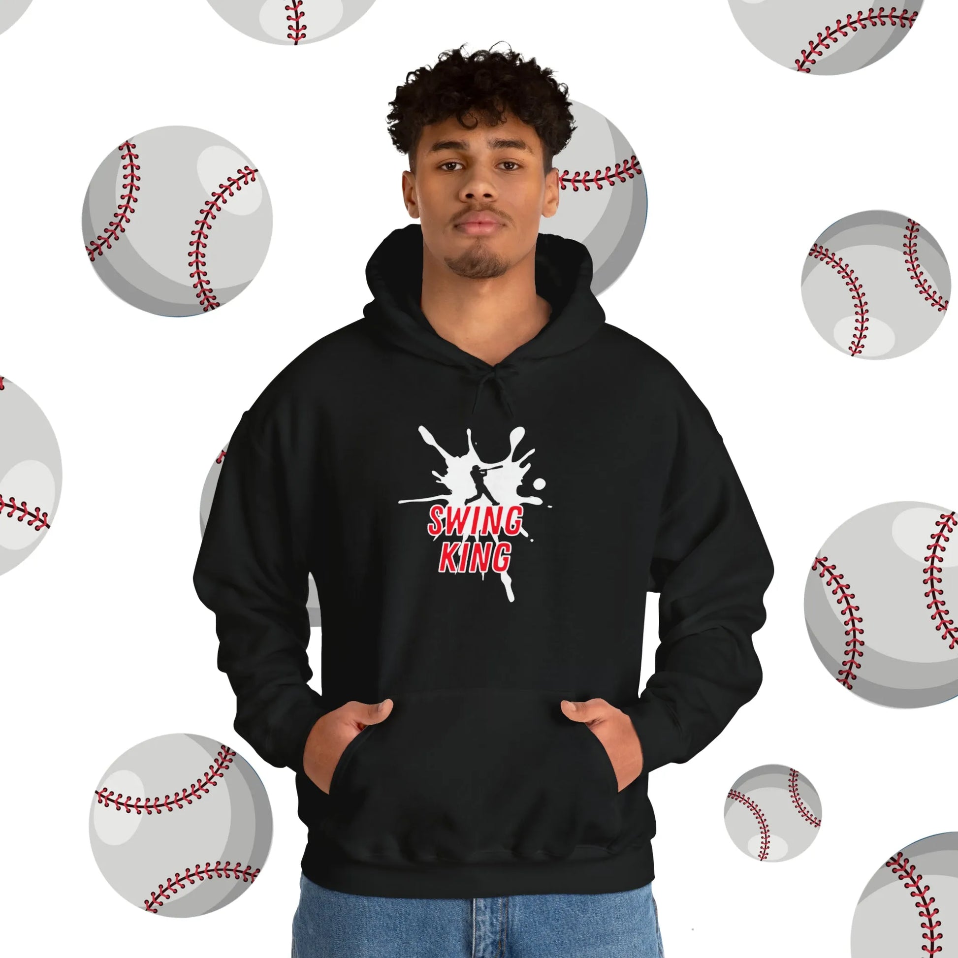 Custom Swing King Baseball Hooded Sweatshirt Black Hoodie Model