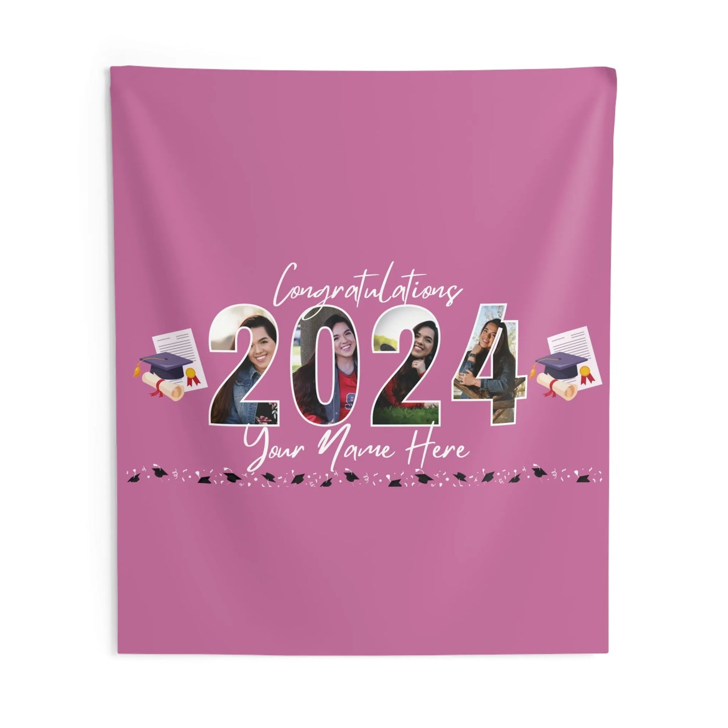 Class of 2024 Photo Wall Tapestry Pink
