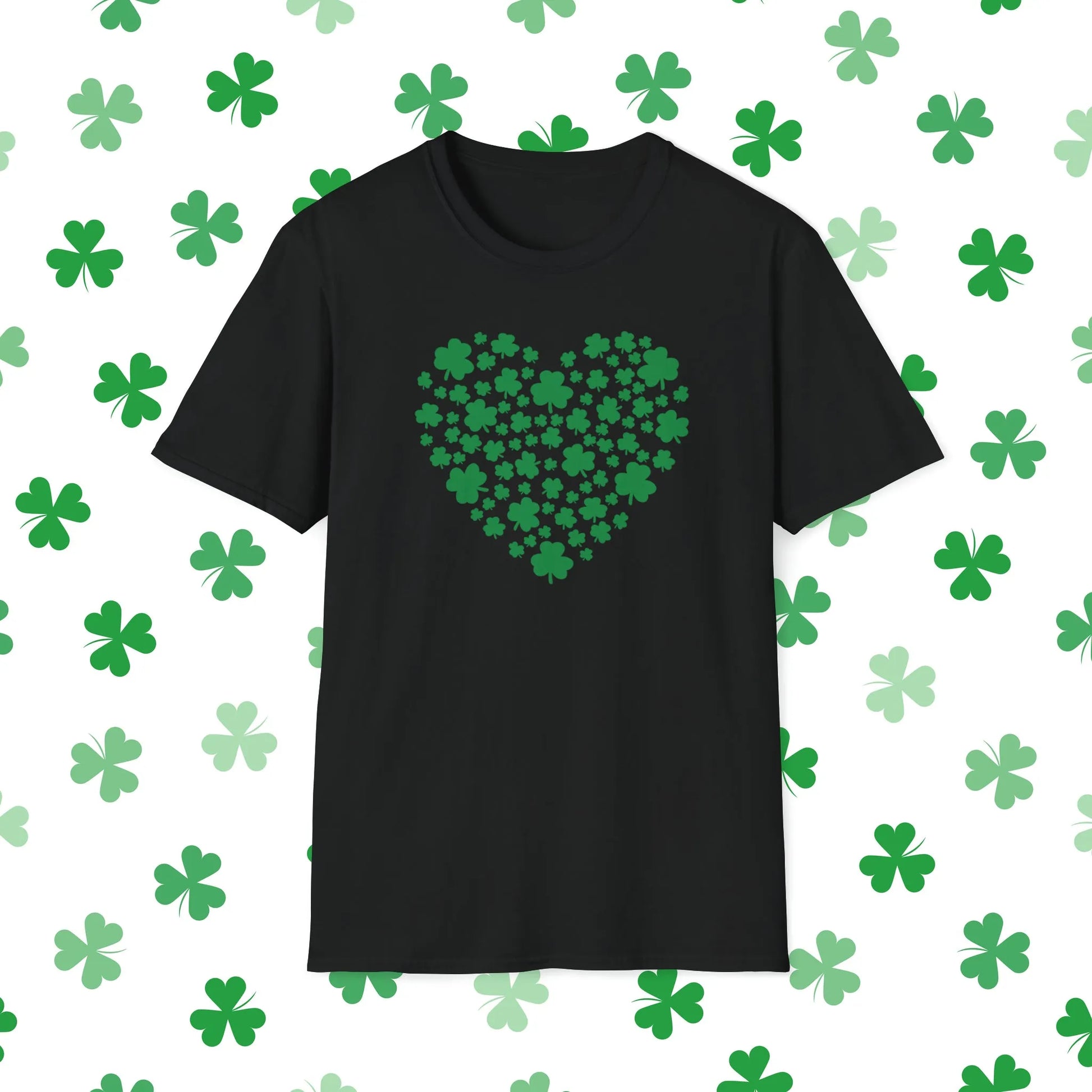 Heart of Shamrocks St. Patrick's Day T-Shirt - Comfort & Charm - Heart of Shamrocks Shirt Black Front