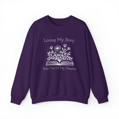 Living My Story: Stay Out Of My Chapters Crewneck Sweatshirt Purple