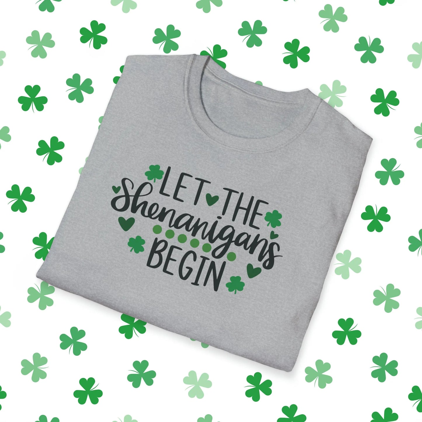Let The Shenanigans Begin St. Patrick's Day T-Shirt - Comfort & Charm - Let The Shenanigans Begin Shirt Grey Folded