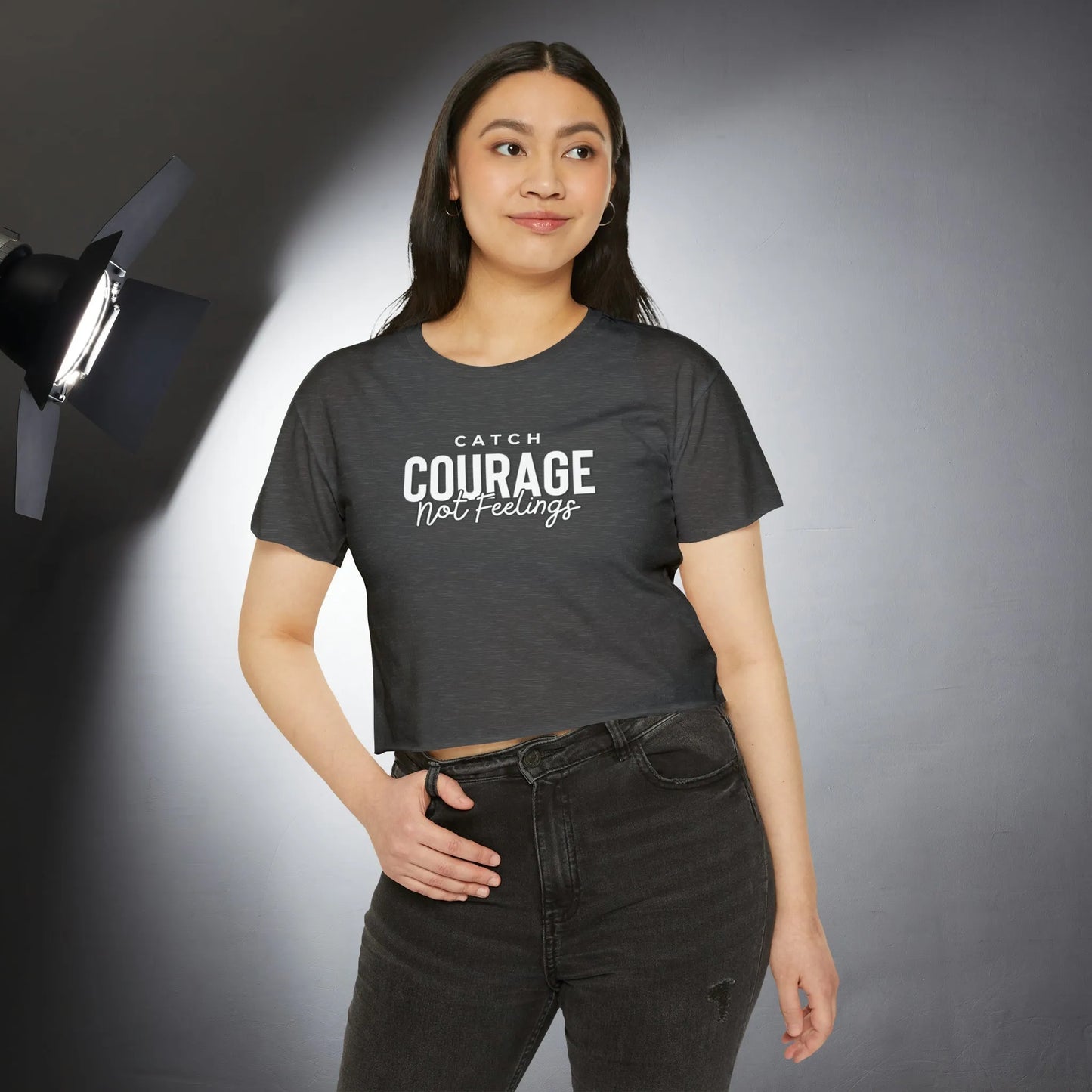 Catch Courage Not Feelings Crop Top - Trendy Women's Top Charcoal