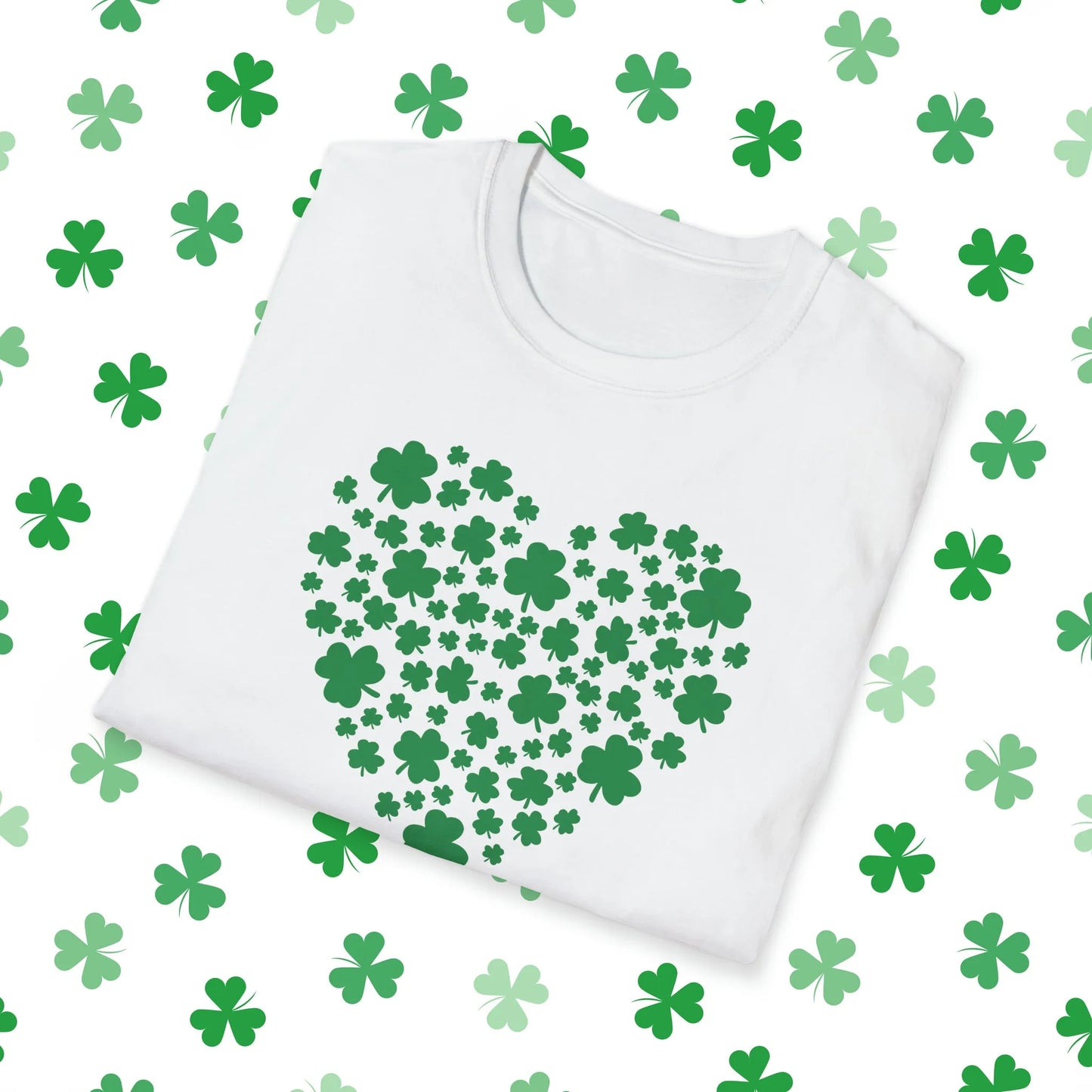 Heart of Shamrocks St. Patrick's Day T-Shirt - Comfort & Charm - Heart of Shamrocks Shirt White Folded