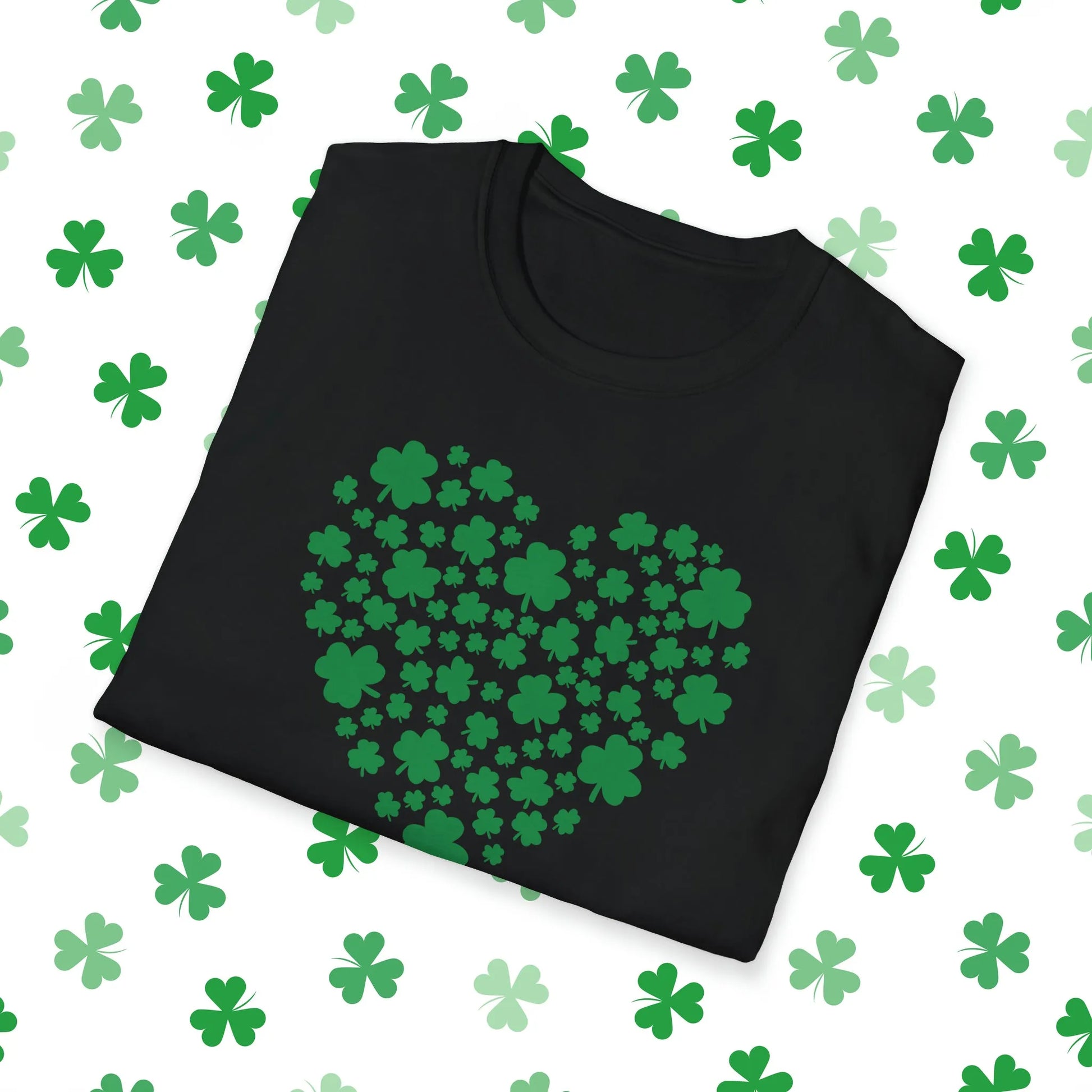 Heart of Shamrocks St. Patrick's Day T-Shirt - Comfort & Charm - Heart of Shamrocks Shirt Black Folded