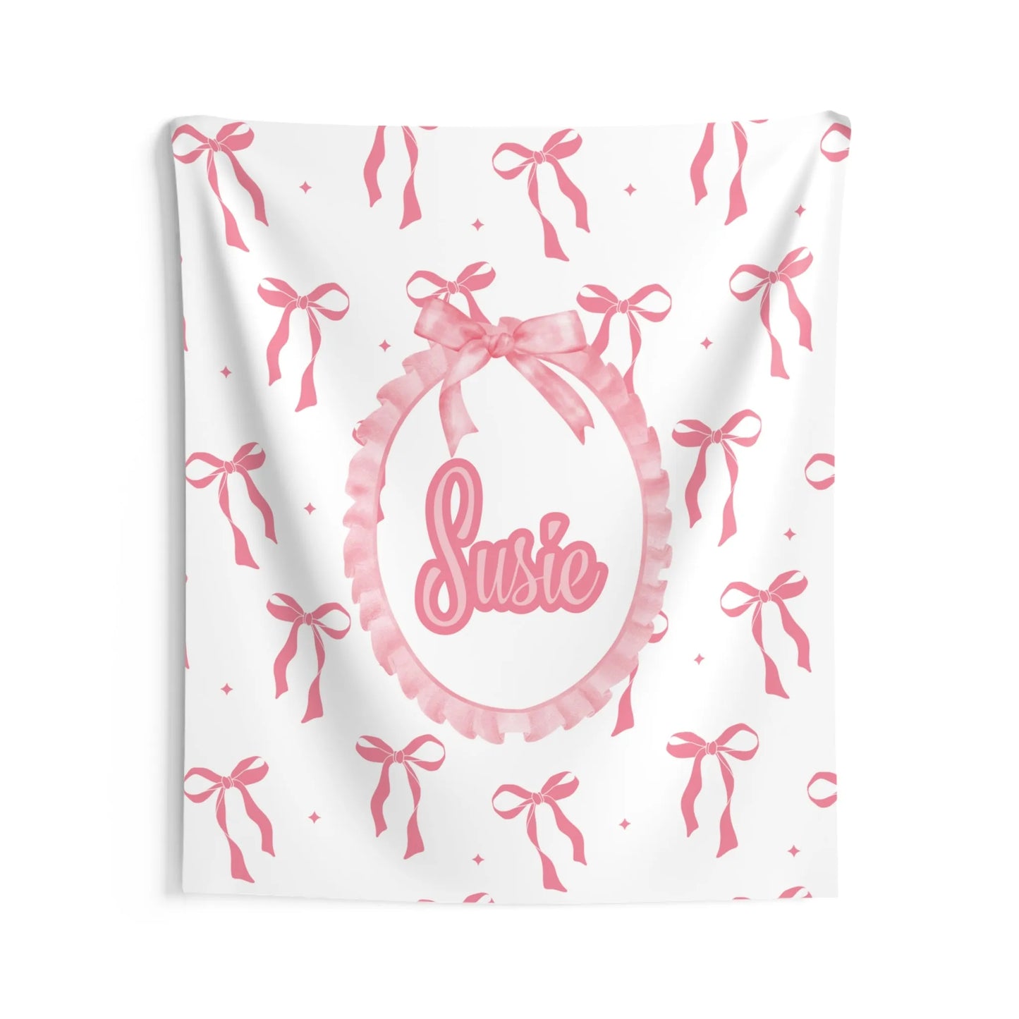 Coquette Bows Custom Name Wall Tapestry - Coquette Aesthetic Wall Banner - Custom Coquette Tapestry - Pink Coquette Home Decor
