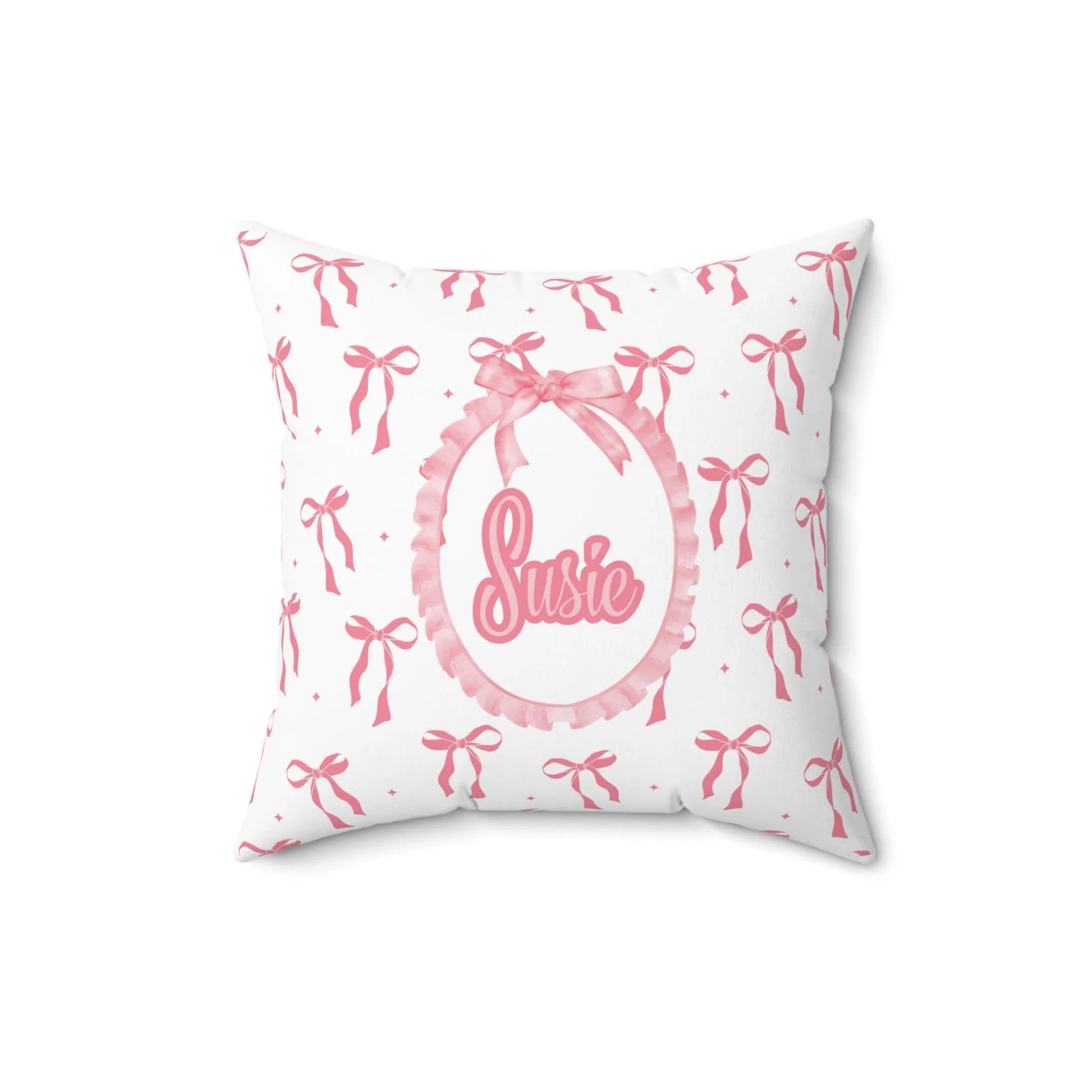 Coquette Bows Custom Name Spun Polyester Square Pillow - Pink Coquette Home Decor - Coquette Aesthetic Throw Pillow