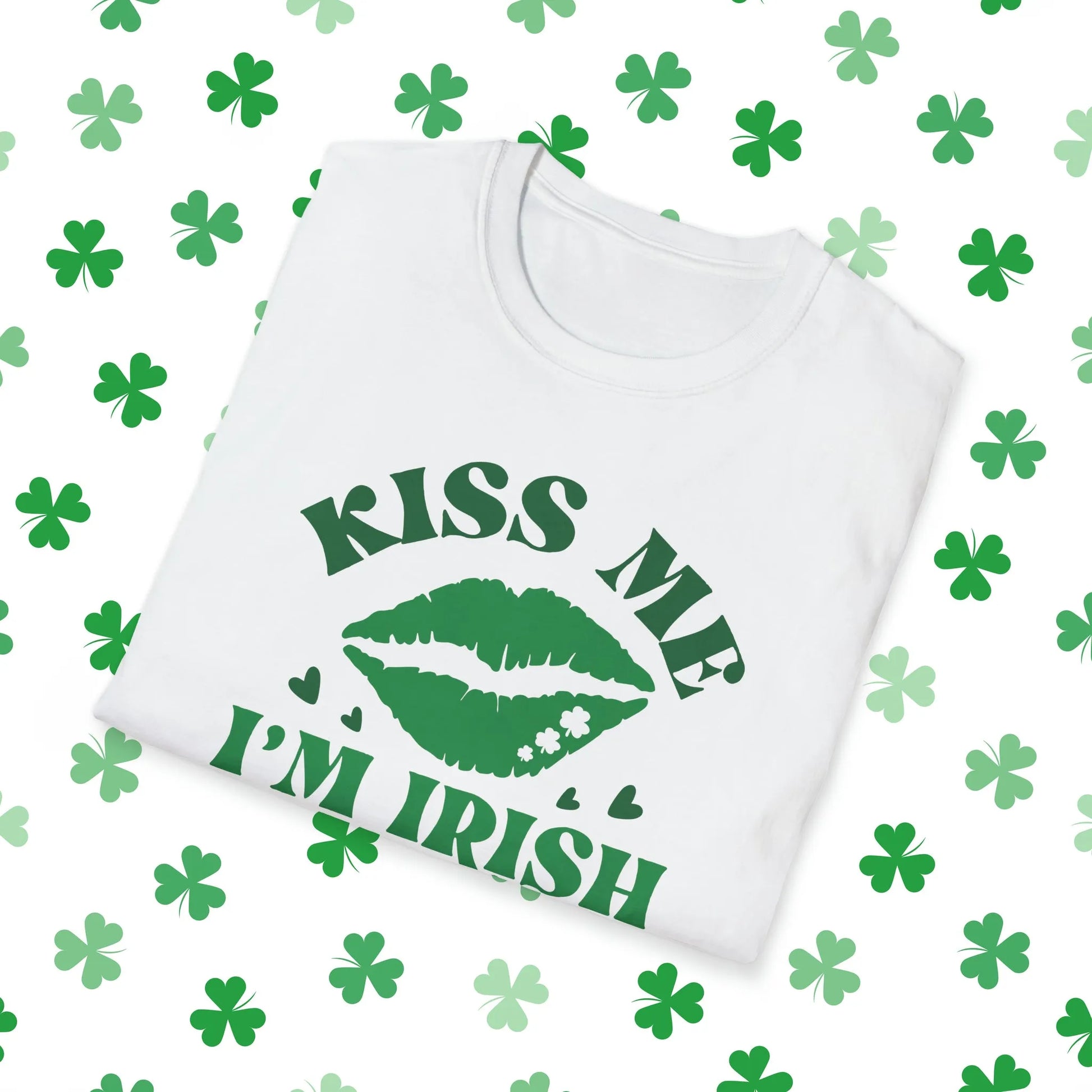 Kiss Me I'm Irish Retro-Style St. Patrick's Day T-Shirt - Comfort & Charm - Kiss Me I'm Irish Shirt White Folded