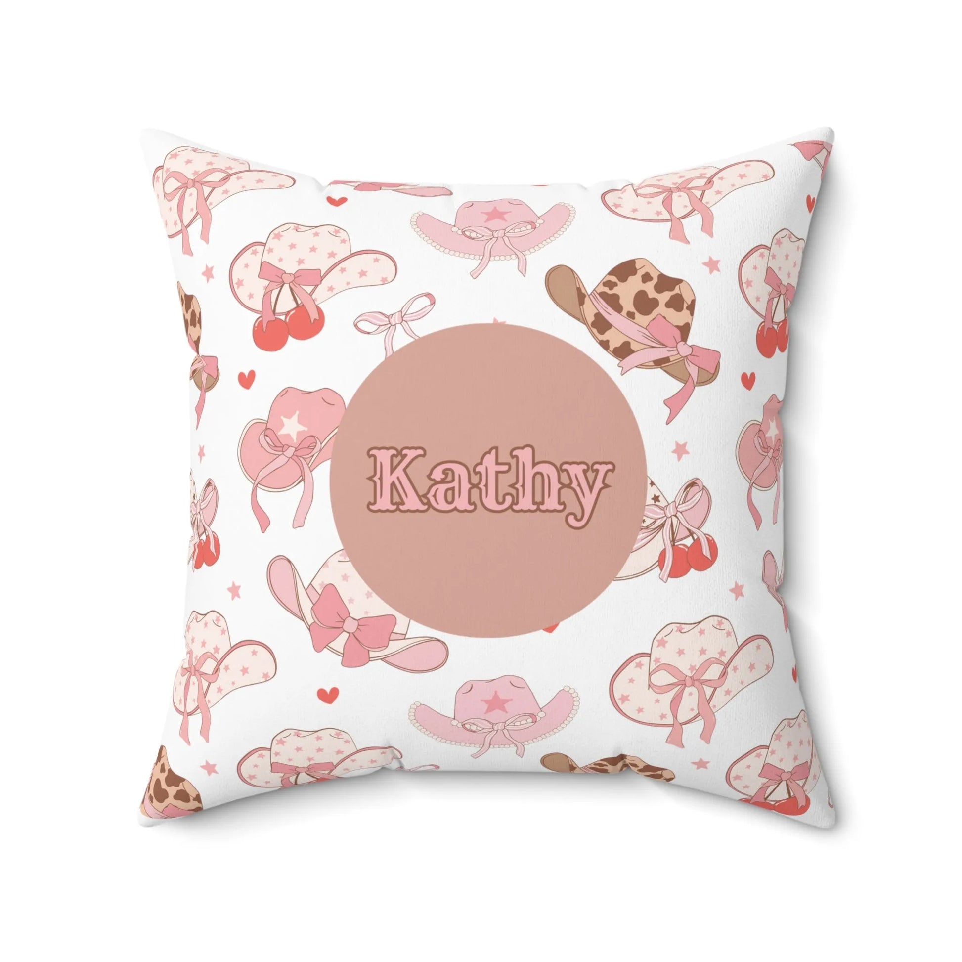 Coquette Cowgirl Custom Name Spun Polyester Square Pillow - Pink Coquette Home Decor - Coquette Aesthetic Throw Pillow