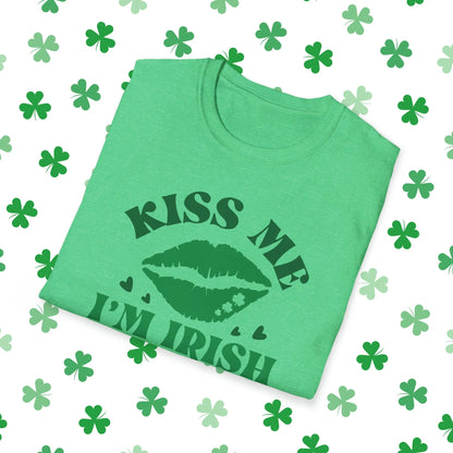 Kiss Me I'm Irish Retro-Style St. Patrick's Day T-Shirt - Comfort & Charm - Kiss Me I'm Irish Shirt Green Folded