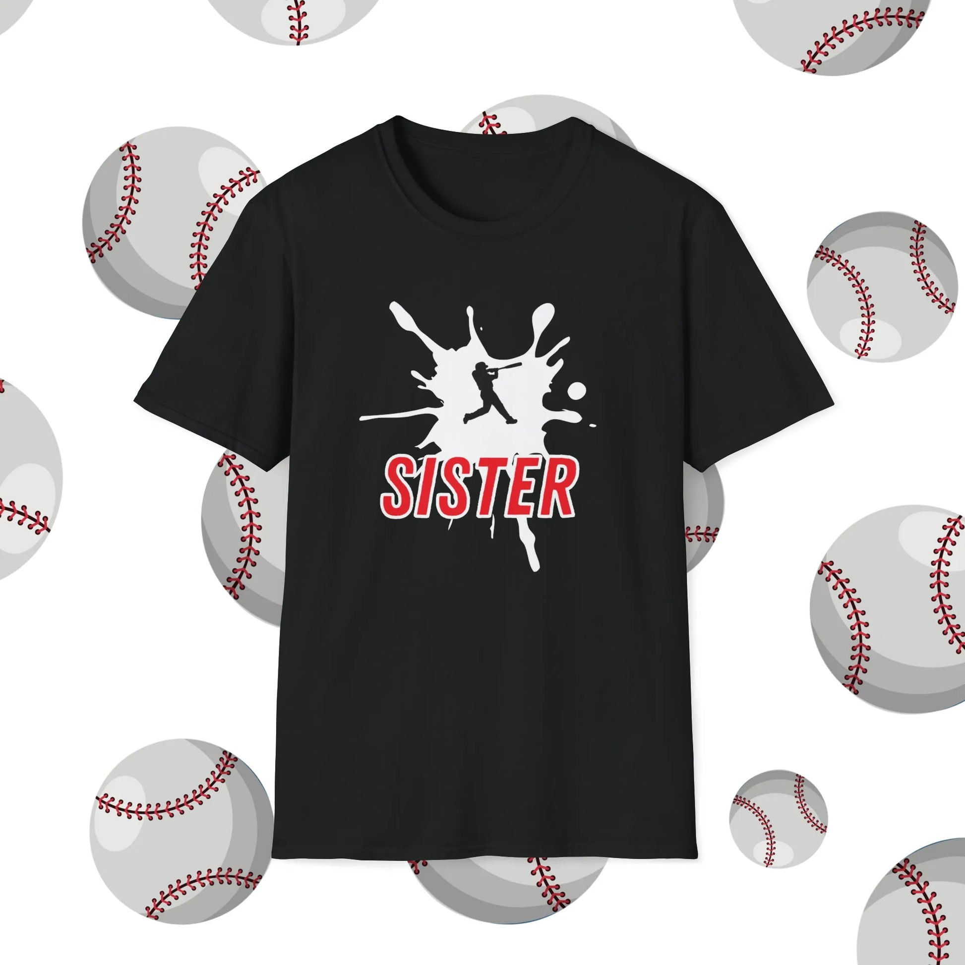 Custom Baseball Sister Shirt - Baseball Sister Player Number T-Shirt Black Shirt Front